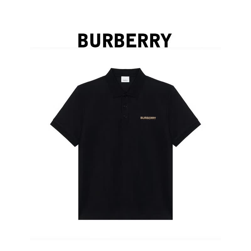 BURBERRY巴宝莉男纽扣下条纹字母刺绣短袖polo衫80844361 黑色 S 礼物