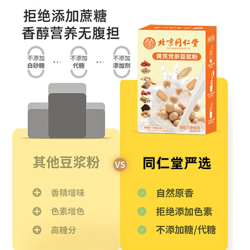 朕皇北京同仁堂黄芪党参豆浆粉高蛋白0蔗糖补气血无添加早餐冲泡养胃 桶装500克 1盒