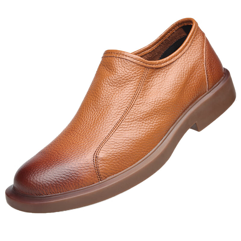 渡诺班尼皮鞋男夏季透气单层男鞋一脚蹬牛筋软底中年爸爸皮鞋 黑色_16068单层 45