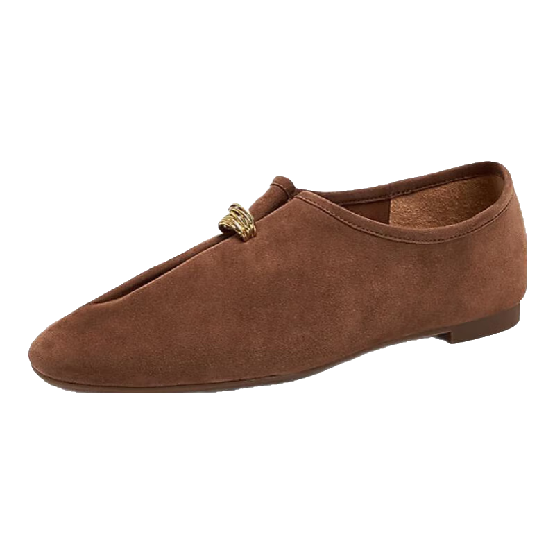 真美詩(shī)（Joy&peace）董潔同款堆堆云老錢(qián)風(fēng)柔軟羊皮革一腳蹬奶奶鞋樂(lè )福單鞋女ZB293CA5 啡色 35