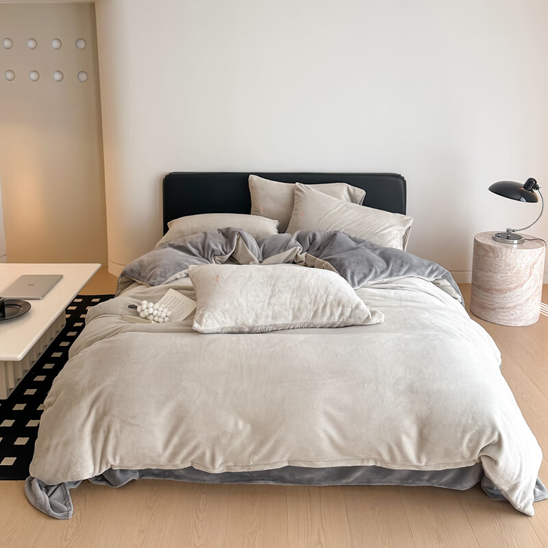 卡琦妮A类秋冬加厚230g高克重牛奶绒四件套 柔光灰 1.5/1.8m床 床单款 被套200*230cm