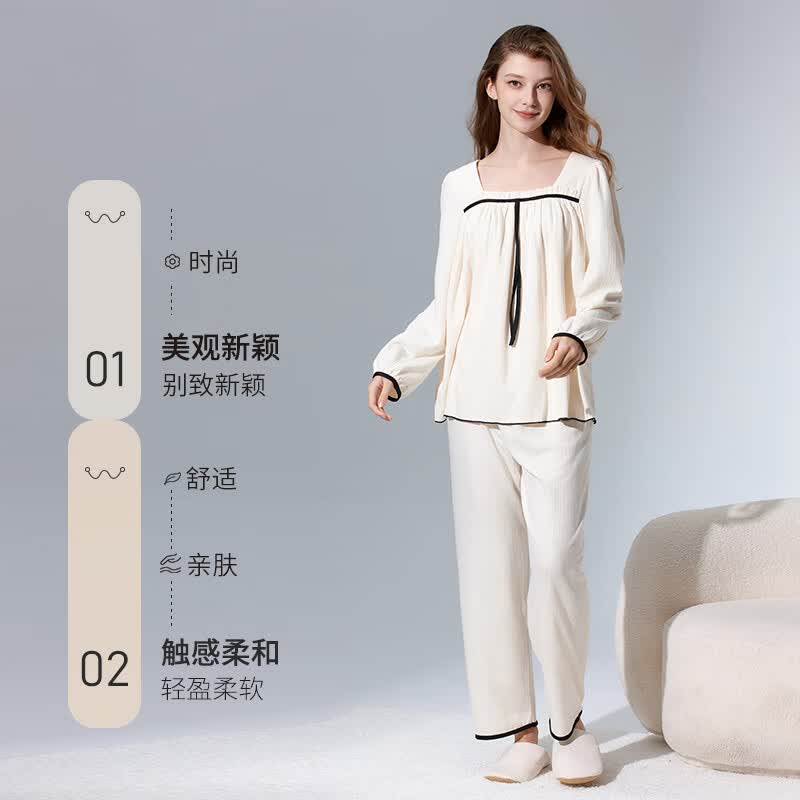 ROVO月子服孕妇睡衣2025年新款春秋产妇哺乳怀孕期产后喂奶家居服套装 温柔杏公主风【套头款】 L