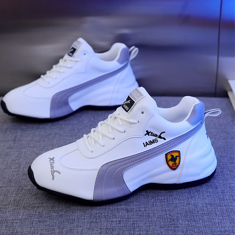 轻奢男鞋秋冬季皮面运动鞋男百搭老爹鞋男休闲鞋子男士软底增高鞋 黑金色 42