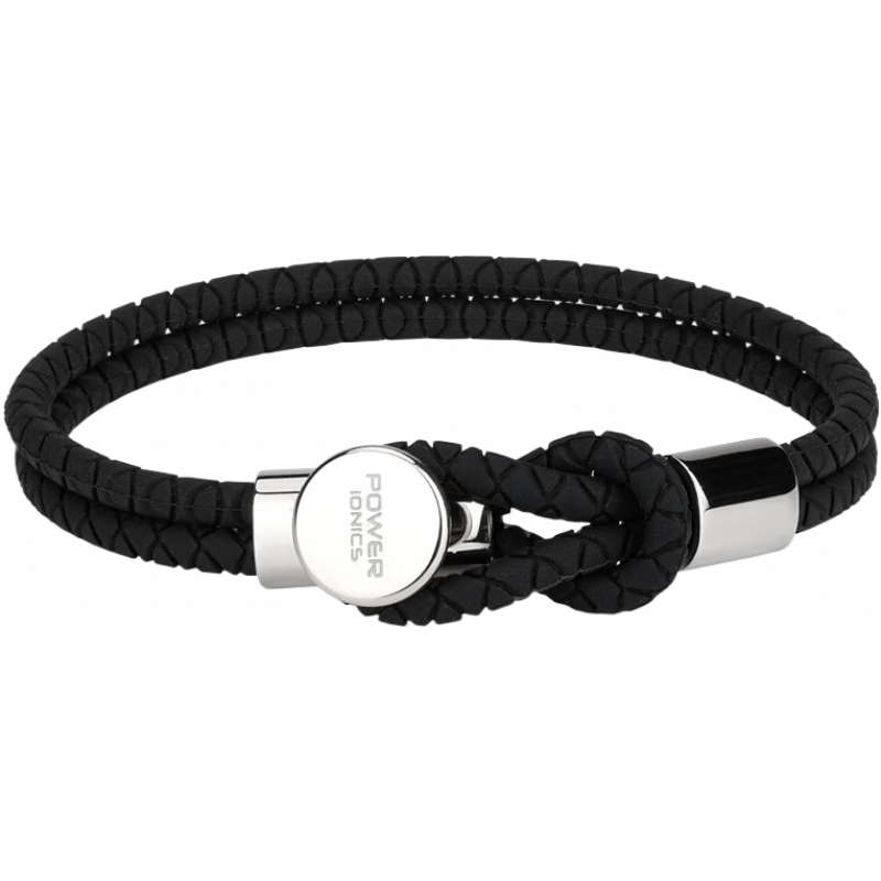 power ionicsPOWERIONICS潮新品負(fù)離子硅膠手環(huán)男女情侶手鏈黑金紅繩可刻字 黑銀 18cm