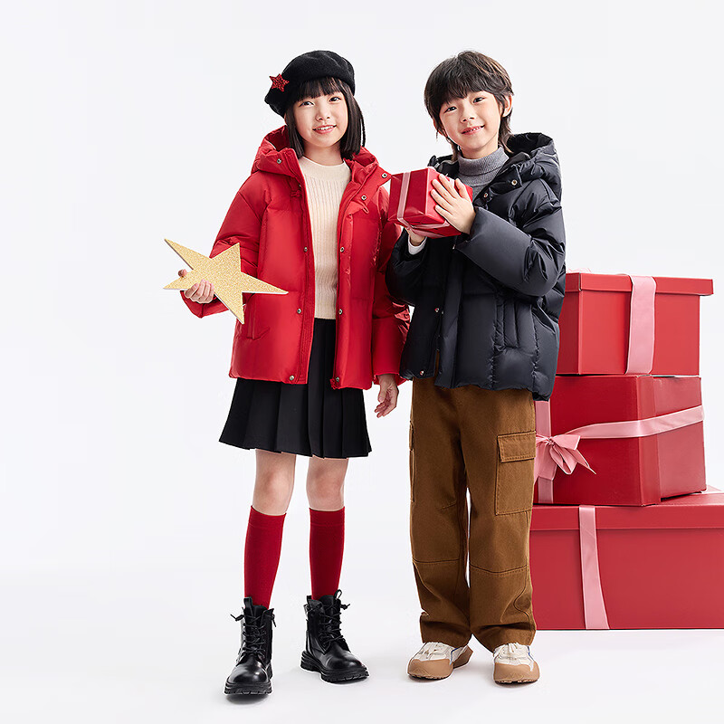 安奈儿（Annil）童装男女童短款羽绒服2025冬新款 黑色 170