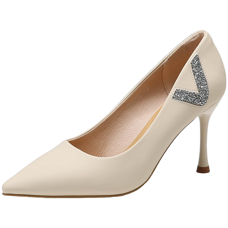 蜘蛛王高跟鞋女鞋2025新款氣質(zhì)配裙子職業(yè)通勤淺口單鞋尖頭細(xì)跟鞋 米白色 8.5cm 38 (240mm)