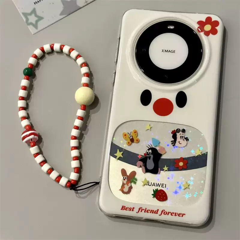 中掌柜卡通红鼻子大嘴巴鼹鼠适用华为mate60pro 手机壳mate70pro 链条