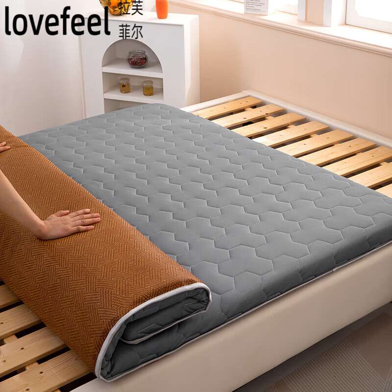 拉芙菲爾新款乳膠藤席雙面兩用床墊-防螨抗菌單雙人家用宿舍床墊150*200cm 灰色 80*190cm-厚6.5cm