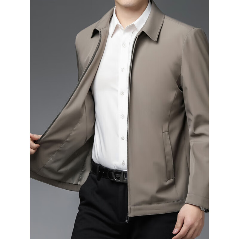 KBXNG劲霸春秋商务休闲男士翻领薄款夹克中年爸爸装外套宽松大码公务 上青 3XL 190