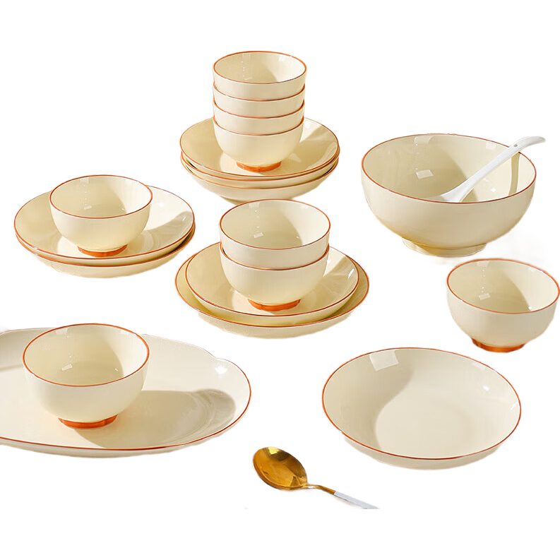 奶油风茶卡家用高颜值饭碗菜盘高温陶瓷碗盘餐具套装 茶卡 2个7英寸盘子