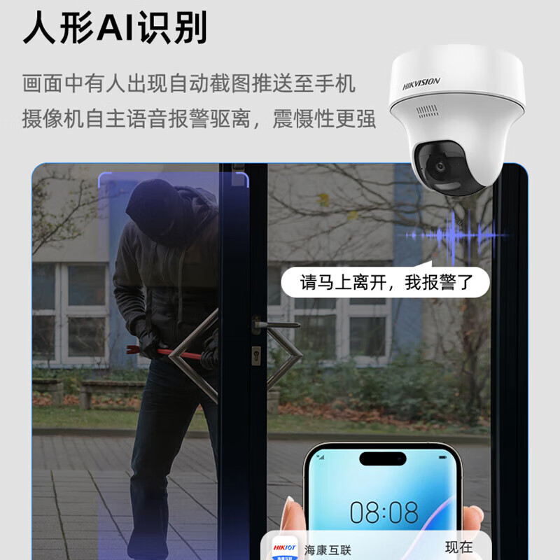 海康威视（HIKVISION）4G监控摄像头无线400万海螺终身流量人形AI识别 室内云台半球全彩夜视语音对讲手机远程Y1P4M-GL/L 2K画质/4G终流版+送电源+【含64G内存卡】 双光全彩夜视｜人车检测｜人来灯亮 专业工程师免费远程指导