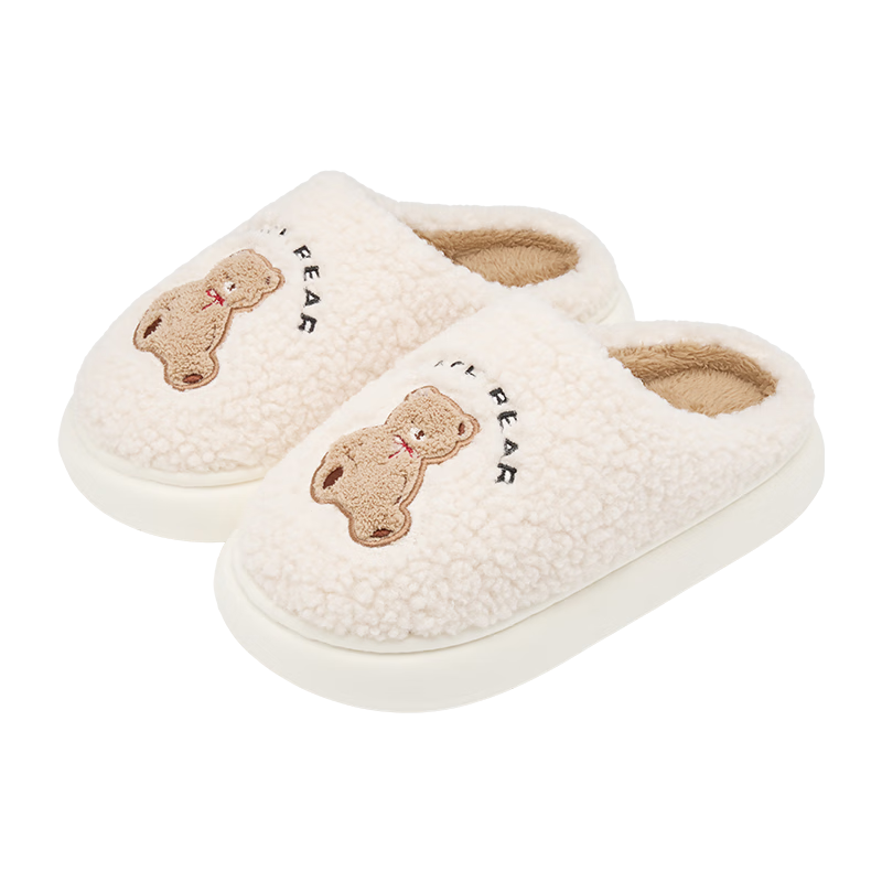 潔麗雅（Grace）可愛(ài)棉拖鞋女士秋冬季室內(nèi)居家居加絨保暖防滑家用厚底拖鞋女冬天