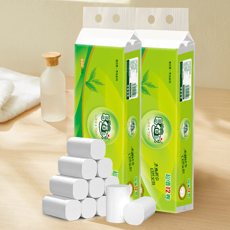 易佰家卷纸茶语卫生纸家用实惠装木浆本色厕纸纸巾擦手纸 4层 66.7g/卷*12卷 1.6斤