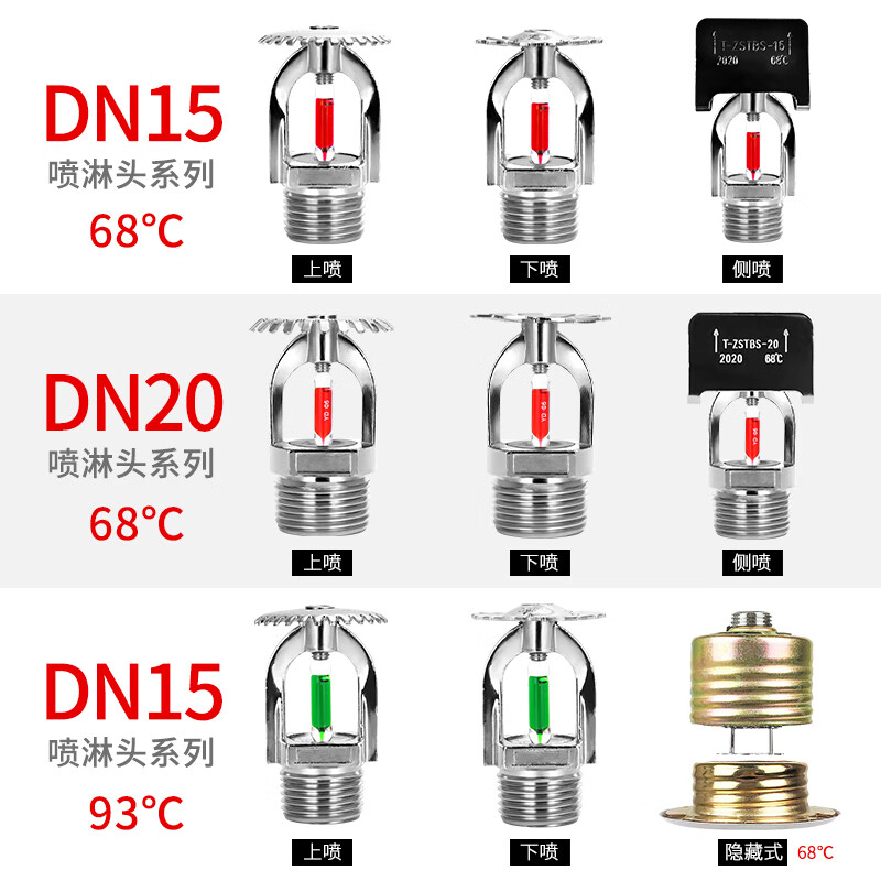 广渤 黄铜消防喷淋头 68度79度93度上下喷下垂型消防喷头直立型喷淋头 DN15下喷68℃【一盒50个】