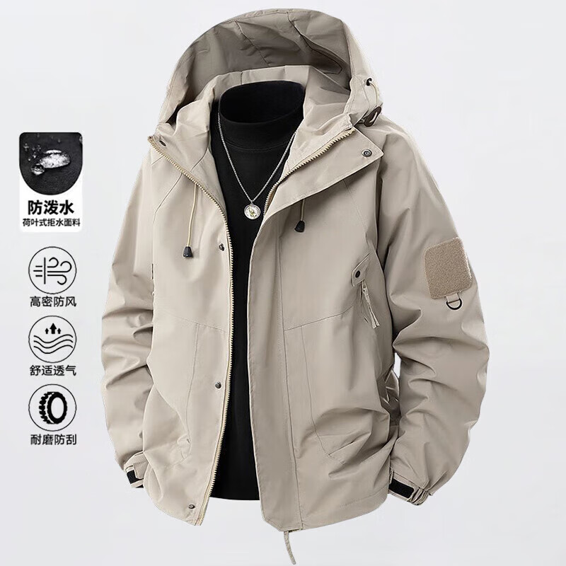 JEEP SPIRIT吉普冲锋外套男士春秋季新款潮牌男装夹克多口袋宽松百搭工装上衣 黑色 XL