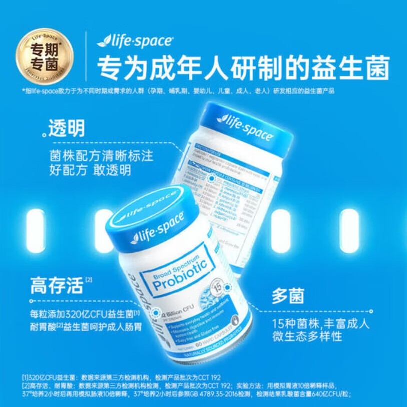 LIFE-SPACE LIFE SPACELife Space益倍适成人益生菌320亿高活性菌60粒有效期26年11月 成人320亿益生菌60粒*1瓶
