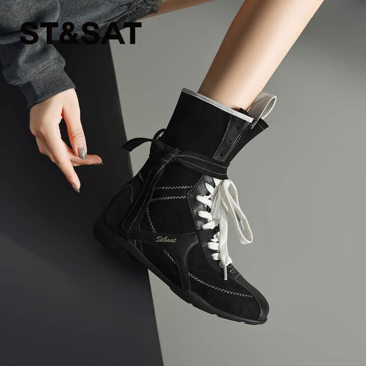 星期六（St&Sat）复古百搭舒适时装靴德训靴女靴女靴 SSD3116P2G 黑色 35