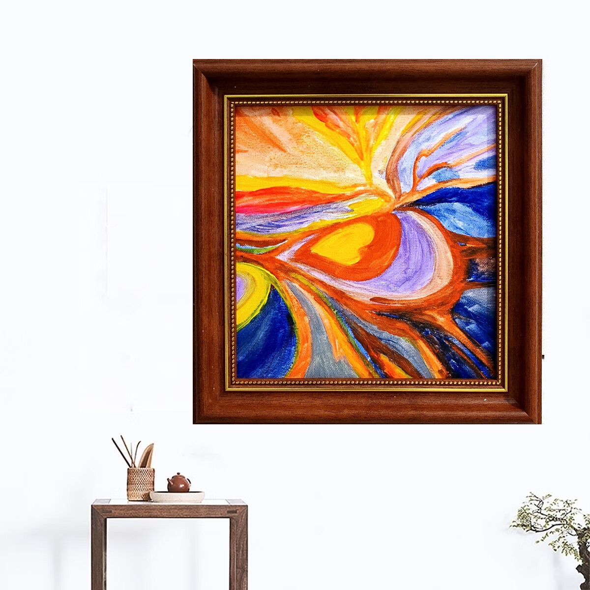 旭日东升装饰画流水生财油画客厅沙发装饰招财风水办公室挂画木框