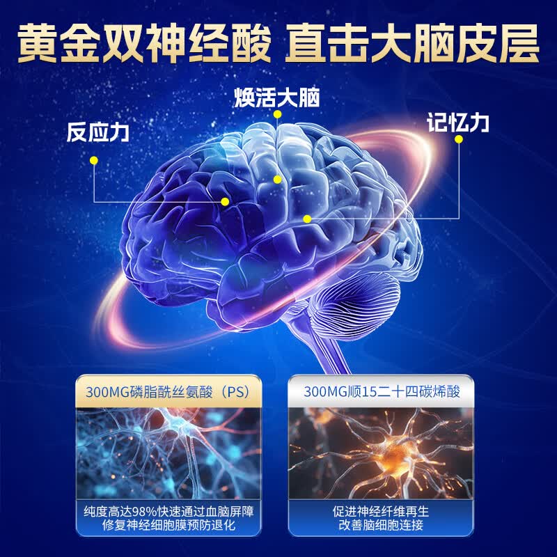 FETUGE神经酸成人中老年ps预防痴呆补脑力素增强记忆力DHA藻油凝胶糖果 体验装【不推荐，吸收阶段】60粒*1瓶