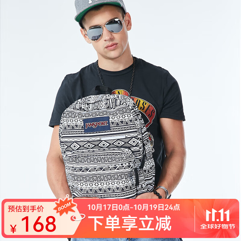JANSPORT杰斯伯双肩包女男时尚休闲双肩包/裁切不一样花纹会不一致 T50F0GT黑白几何拼接-电脑隔层