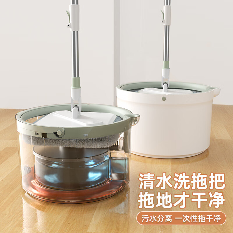 尚奇旋轉拖把免手洗家用一拖凈新款墩布單桶自動脫水甩干拖地 【單桶_凈污分離】免手洗大平板拖把(1厚布)