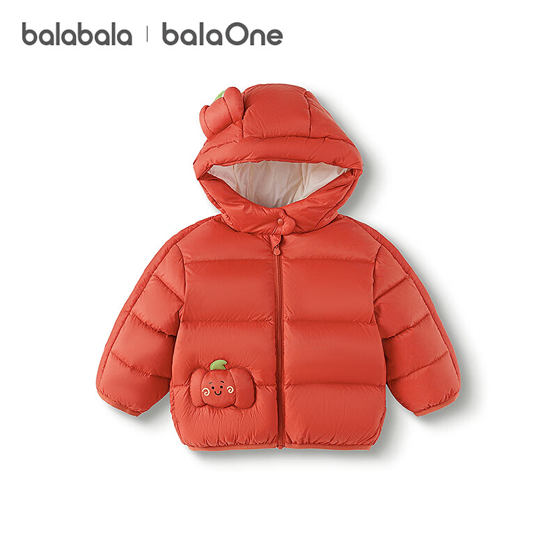 巴拉巴拉童装儿童羽绒服宝宝男女童2025冬装新款婴儿外套保暖上衣泡芙羽绒 红色小南瓜61003-白鸭绒 100 (充绒量81g 适合2-3岁)