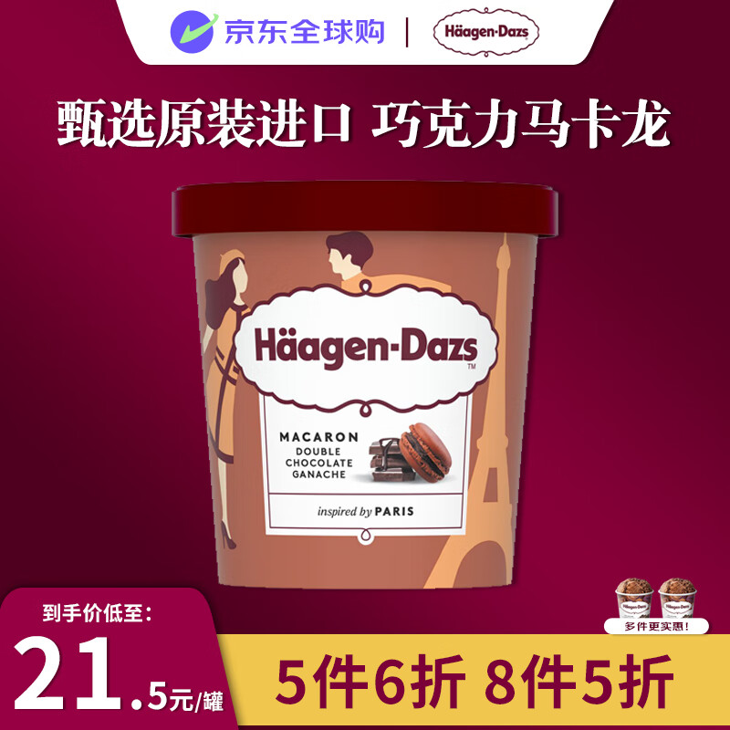 哈根达斯（Haagen-Dazs）巧克力甘纳许马卡龙冰淇淋 100ml/杯 小杯装