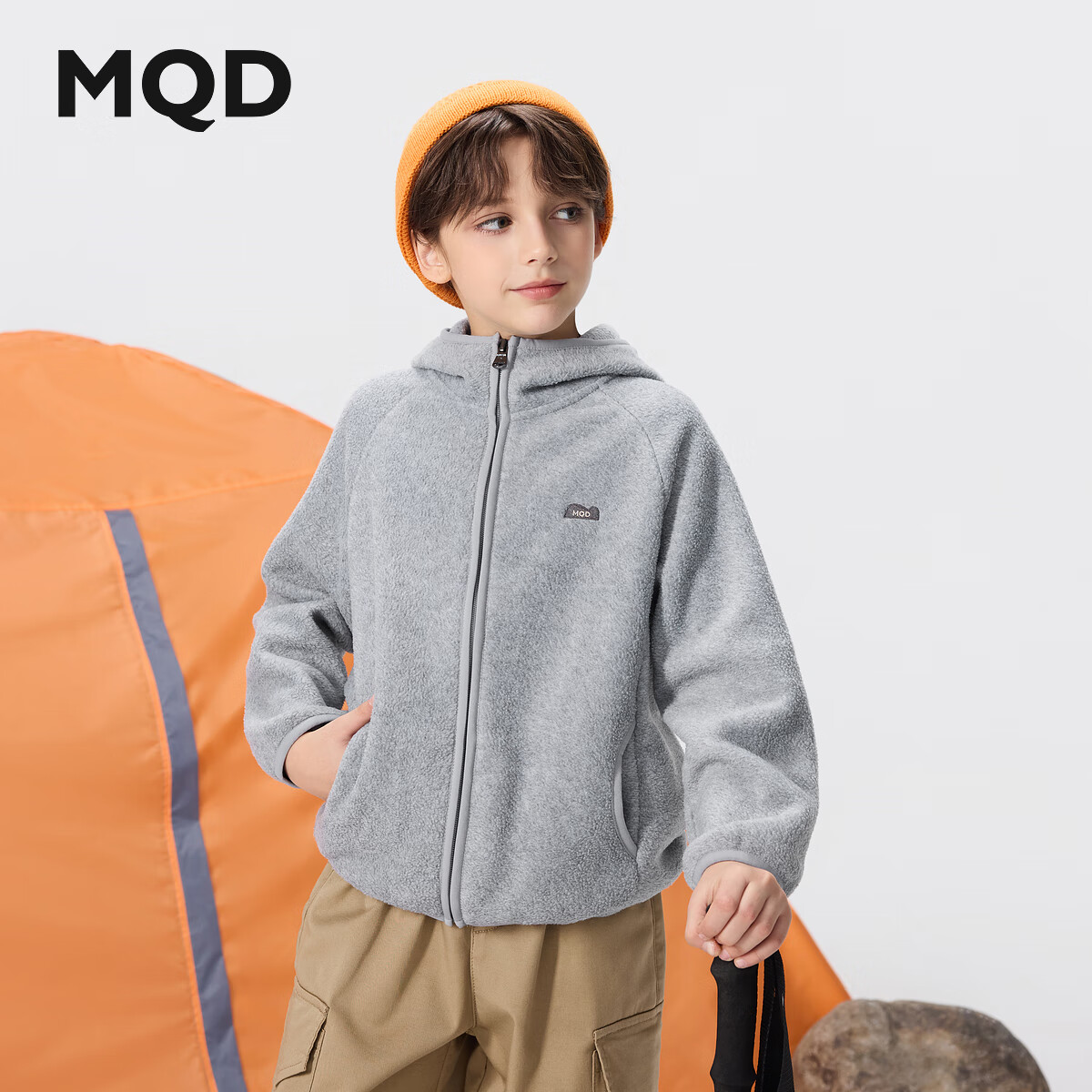 马骑顿（MQD）MQD男童25冬新款户外保暖露营登山男女童连帽外套 麻灰 150