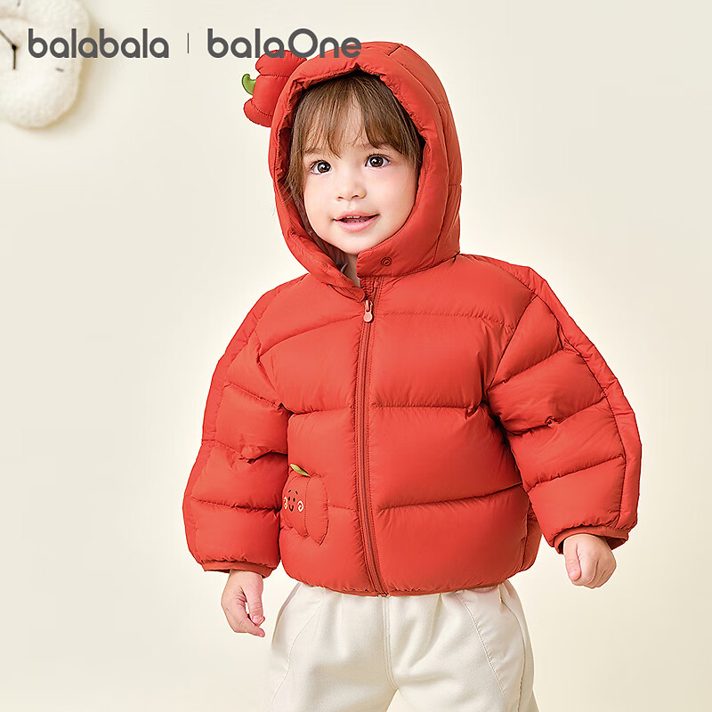 巴拉巴拉童装儿童羽绒服宝宝男女童2025冬装新款婴儿外套保暖上衣泡芙羽绒 红色小南瓜61003-白鸭绒 100 (充绒量81g 适合2-3岁)