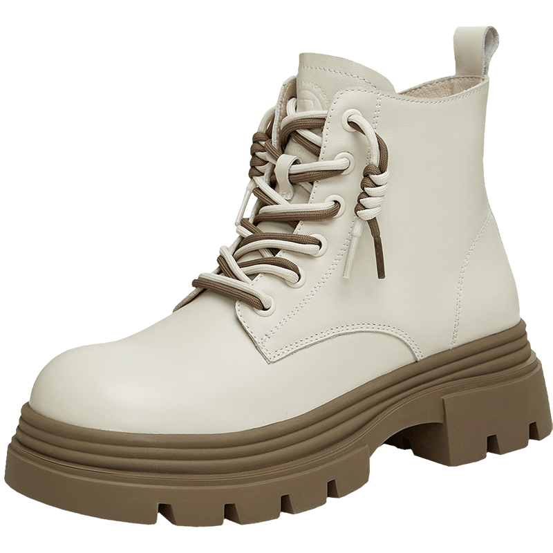 他她張淼怡同款Tata他她魔法靴厚底馬丁靴女新款 米白（單里） 37