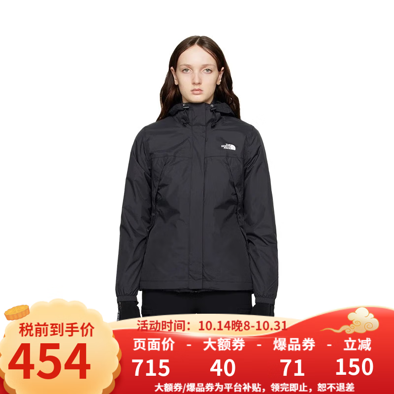 北面TNF北面美版男女款ANTORA防风透气连帽冲锋衣夹克 NF0A7QEU女款-JK3-黑色 M