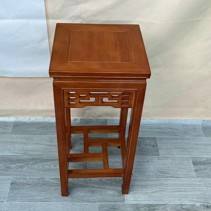 欣慕雅实木花架客厅中式仿古多层绿萝四方木质家用阳台室内盆景架 胡桃色 花格款-面30高65 橡胶木材质