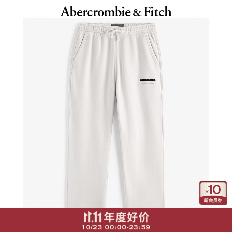 Abercrombie &amp; Fitch男装24春秋款抓绒baggy风经典LOGO直筒运动卫裤长裤134-4101 米白色 L (180/86A)