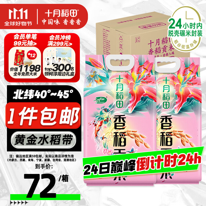 十月稻田 香稻贡米 东北大米 5kg*2/箱装 香米 粳米 10kg 20斤