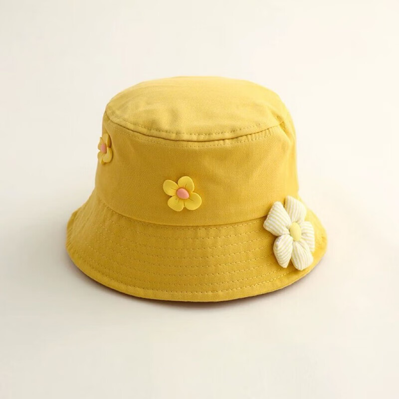 G.duck小黄鸭女童宝宝帽子渔夫帽可爱超萌洋气儿童遮阳帽秋冬款女孩盆帽 3朵花 米白 48-52cm(1.5-6岁)