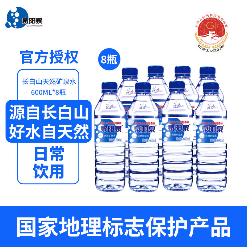 泉阳泉（QUANYANGQUAN）天然矿泉水小瓶装饮用水600ml*8瓶/件天然饮用水包邮 600ml*8瓶/件