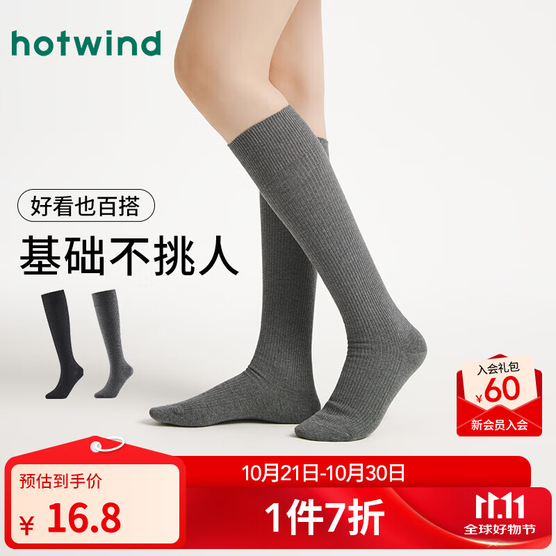 热风（Hotwind）【商场同款】女士小腿袜2025年秋季新款竖条纹肌理袜显瘦百搭女袜 09灰色 均码