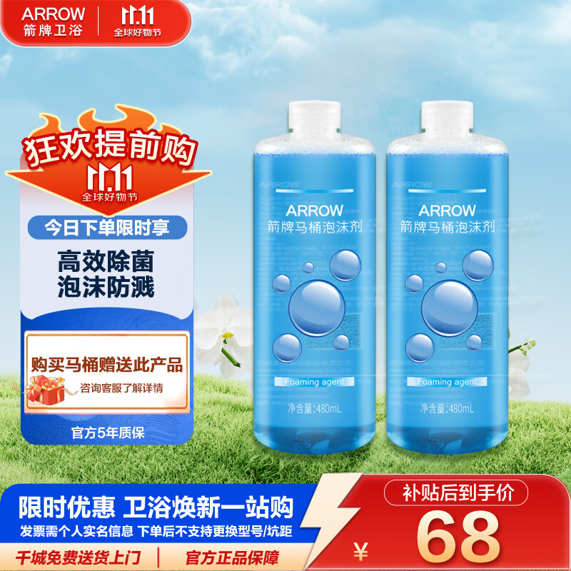 箭牌（ARROW）卫浴马桶泡沫剂去污除菌隔臭泡泡液卫生间坐便器润壁液 马桶泡沫剂AEQ02-A*2瓶