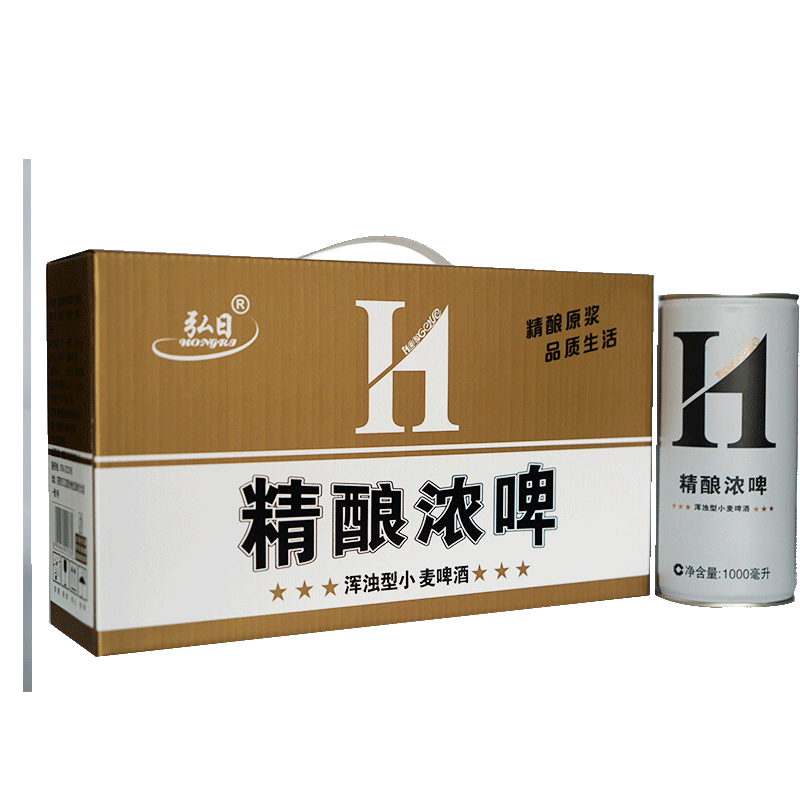 弘日精酿浓啤 送礼佳品 自然浑烈型啤酒 1l 礼盒装 1000ml*4听 12度