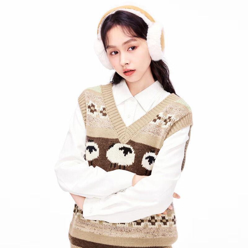 乐町小羊线背心款针织毛衣马甲 浅卡其色 L