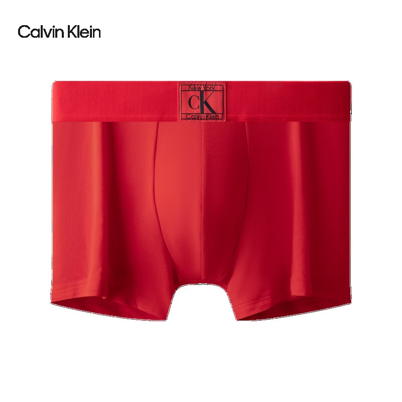 Calvin Klein内衣【新年礼物】男士本命年红色ck低腰防夹臀四角裤平角内裤男 5FJ-丽春红 L