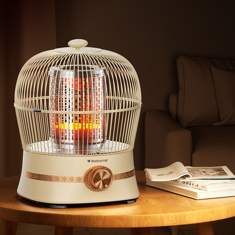 万宝（Wanbao）烤火炉取暖器烤火器家用鸟笼式取暖器小太阳家用小型节能速热电暖器桌下 无极调温【碳晶盘+奶油色】延长线