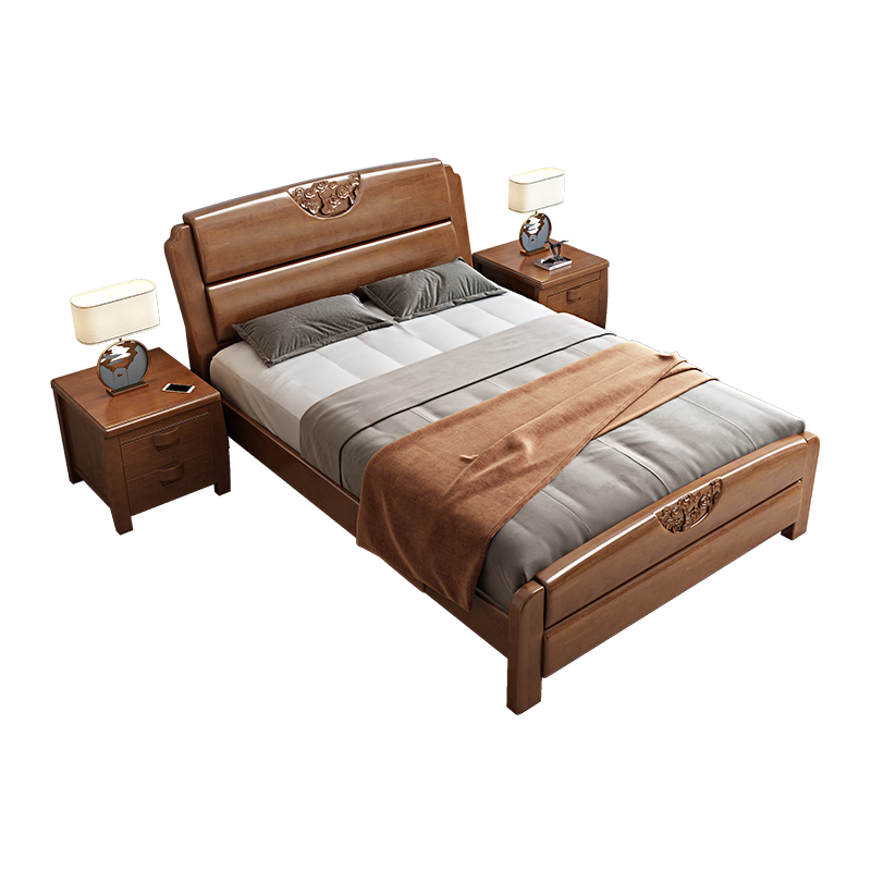 惠尋 京東自有品牌 床1.2m童床中式簡(jiǎn)約學(xué)生床雙人床主臥室木制家具  床+環(huán)保棕墊+床頭柜*2 1.0米x2米(框架結(jié)構(gòu))