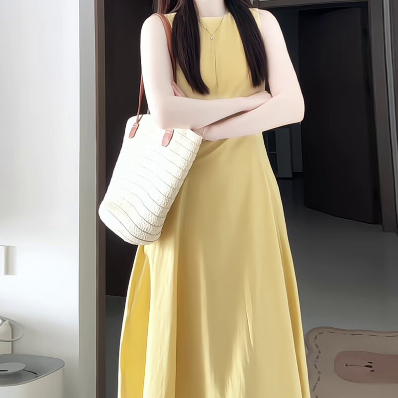GARNUO黄色无袖背心连衣裙子女夏季2026新款法式气质高级感收腰显瘦长裙 黄色【无袖长款】 M 【101-110斤】