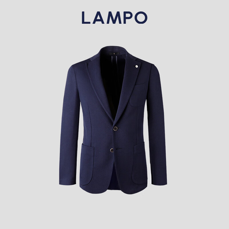 藍(lán)豹（LAMPO）男士單西服商務(wù)休閑西裝外套 中藍(lán)色斜紋棉針織 46