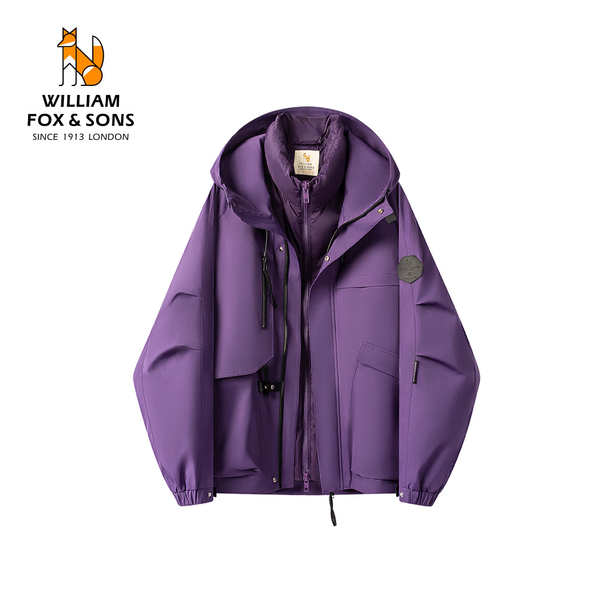 William fox&sons新型三防户外面料人体工学立体裁剪机能轻户外男女同款仿冲锋夹克 鸳鸯紫【防水外壳 可拆卸羽绒内胆】 M /48