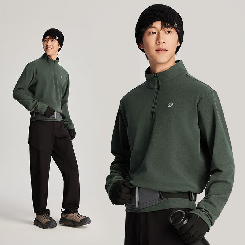 探拓（TECTOP）加絨抓絨衣冬季保暖戶外登山徒步運(yùn)動(dòng)內(nèi)搭衣?lián)u粒絨打底衫立領(lǐng) 森林綠-男款【加絨抓絨衣保暖 L