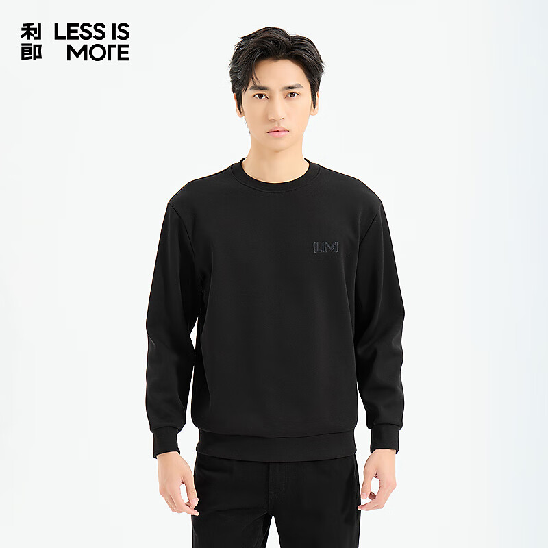 利郎轻时尚男装【商场同款】卫衣男LOGO印花亲肤易打理加绒长袖上衣 黑色（1H） XL (175)