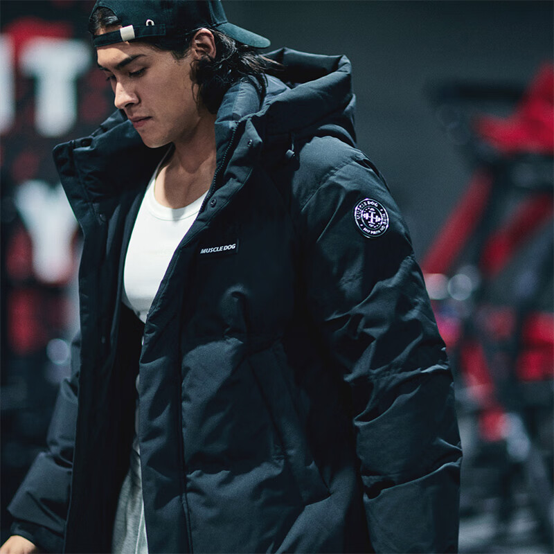 MUSCLE DOG肌肉狗 羽绒服外套男冬季中长款防寒保暖过膝90鸭绒羽绒服外套 黑色 3XL