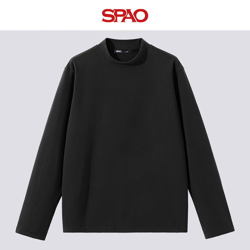 SPAO时尚半高领长袖打底衫男女2025冬季贴肤保暖修身上衣SPCX25SG03XY 黑/纯色 M